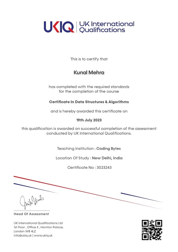 Kunal Mehra UKIQ Certificate No-3023243
