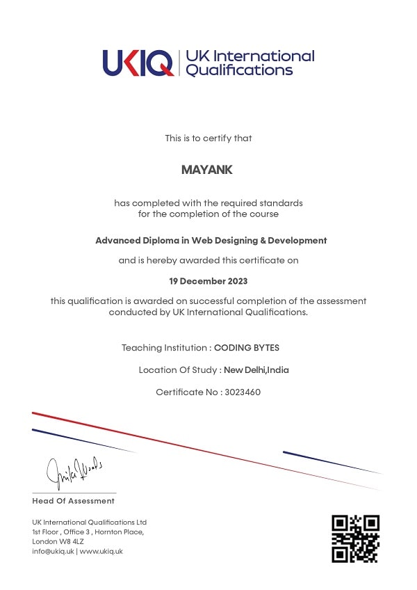 Mayank UKIQ Certificate No- 3023460